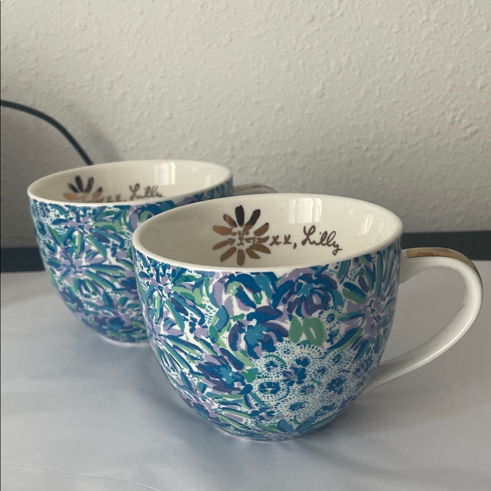 2 - Lilly Pulitzer Vibrant Blue and Green Mugs